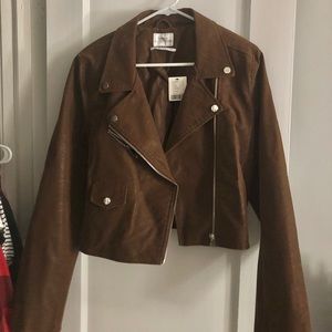 NWT Urban Outfitters Brown Suede Motor Jacket